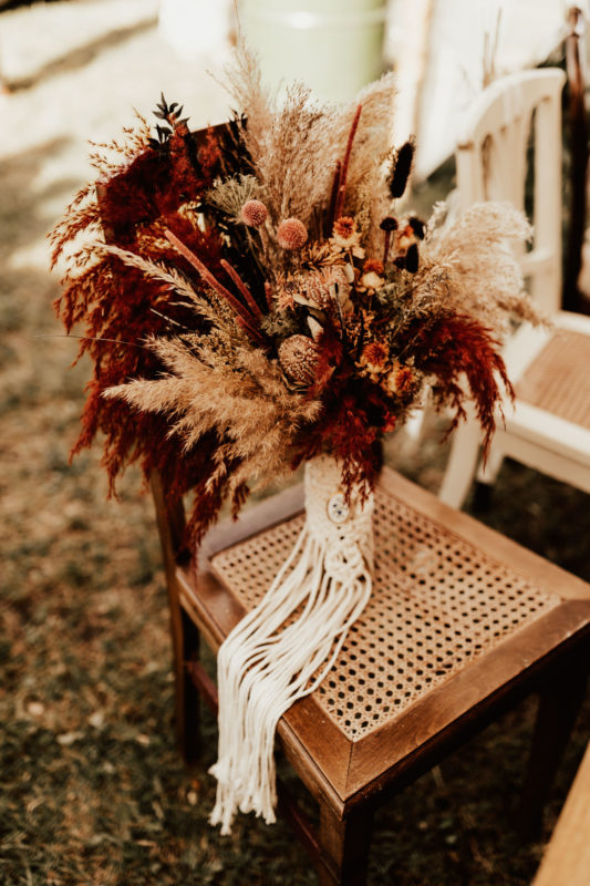 Bohemian inspired bouquet made of dried flowers and pampas grass